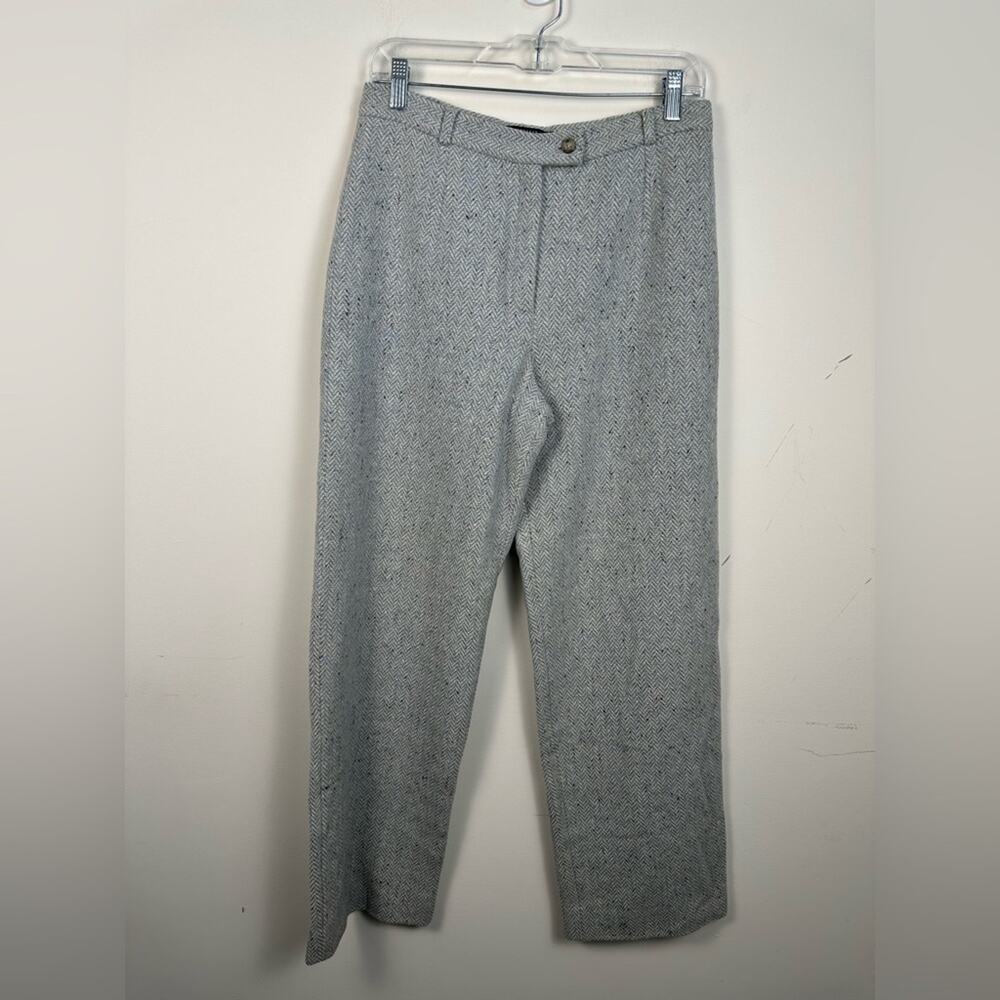 MaxMara Weekend Women's Blue Herringbone Wool Trousers Size 10 Lined to the Knee